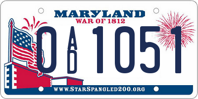 MD license plate 0AD1051
