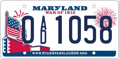MD license plate 0AD1058
