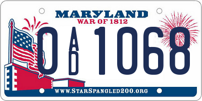 MD license plate 0AD1068