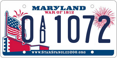MD license plate 0AD1072