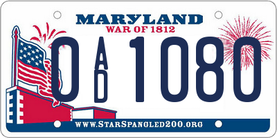 MD license plate 0AD1080