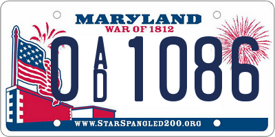 MD license plate 0AD1086