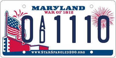 MD license plate 0AD1110