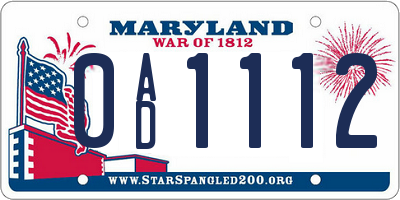MD license plate 0AD1112