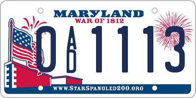 MD license plate 0AD1113