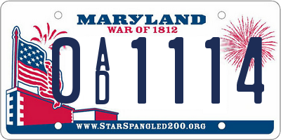 MD license plate 0AD1114