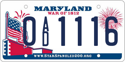 MD license plate 0AD1116