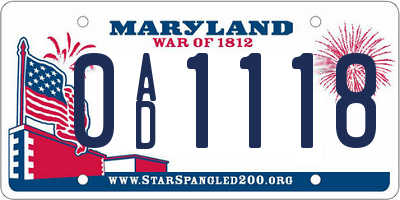 MD license plate 0AD1118
