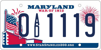 MD license plate 0AD1119