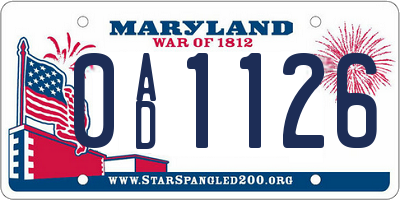 MD license plate 0AD1126