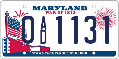 MD license plate 0AD1131