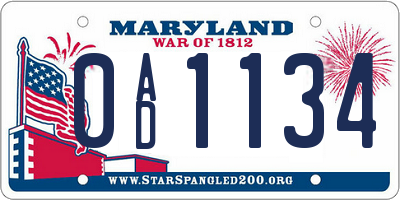 MD license plate 0AD1134