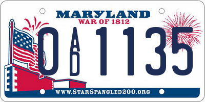 MD license plate 0AD1135