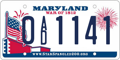 MD license plate 0AD1141