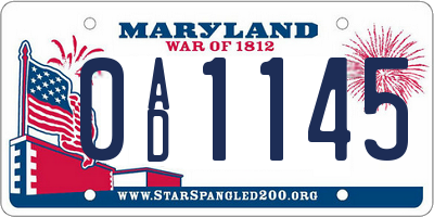 MD license plate 0AD1145