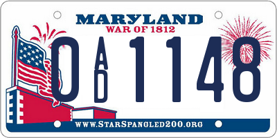 MD license plate 0AD1148
