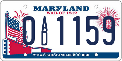 MD license plate 0AD1159