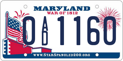 MD license plate 0AD1160