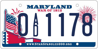 MD license plate 0AD1178