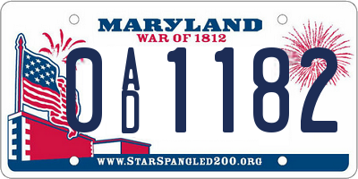 MD license plate 0AD1182