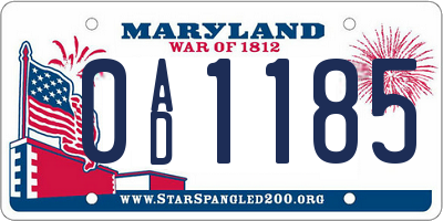 MD license plate 0AD1185