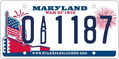 MD license plate 0AD1187