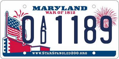 MD license plate 0AD1189