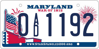 MD license plate 0AD1192