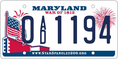 MD license plate 0AD1194