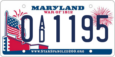 MD license plate 0AD1195