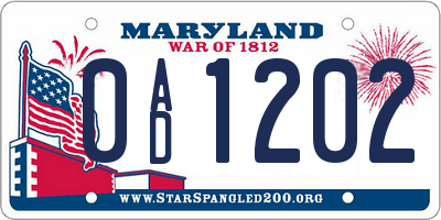 MD license plate 0AD1202