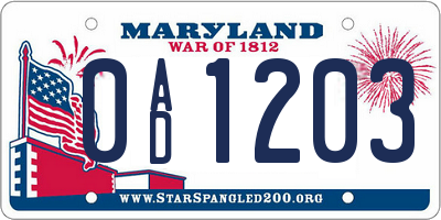 MD license plate 0AD1203