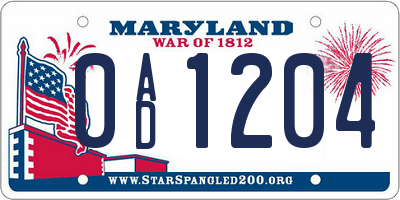 MD license plate 0AD1204