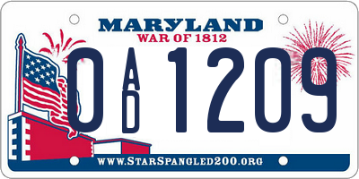 MD license plate 0AD1209