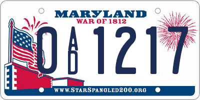 MD license plate 0AD1217