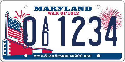 MD license plate 0AD1234