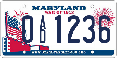 MD license plate 0AD1236