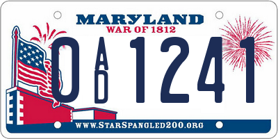 MD license plate 0AD1241