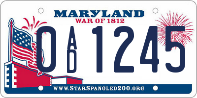 MD license plate 0AD1245
