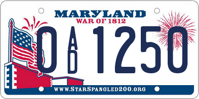 MD license plate 0AD1250