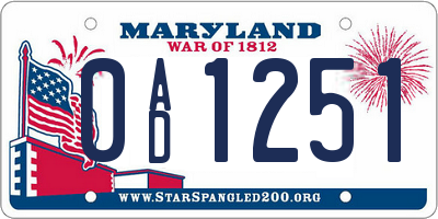 MD license plate 0AD1251