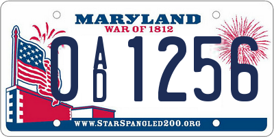 MD license plate 0AD1256