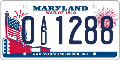 MD license plate 0AD1288