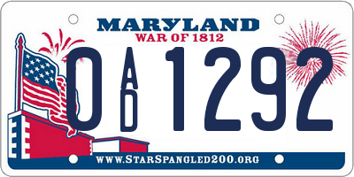 MD license plate 0AD1292