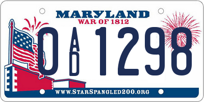MD license plate 0AD1298