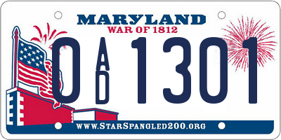 MD license plate 0AD1301