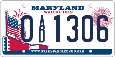 MD license plate 0AD1306