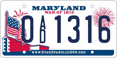 MD license plate 0AD1316