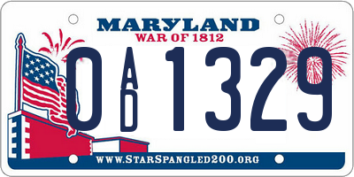 MD license plate 0AD1329