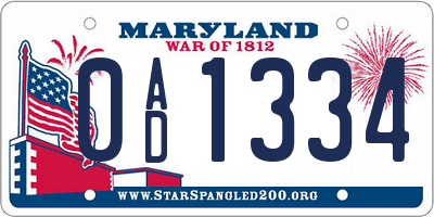 MD license plate 0AD1334